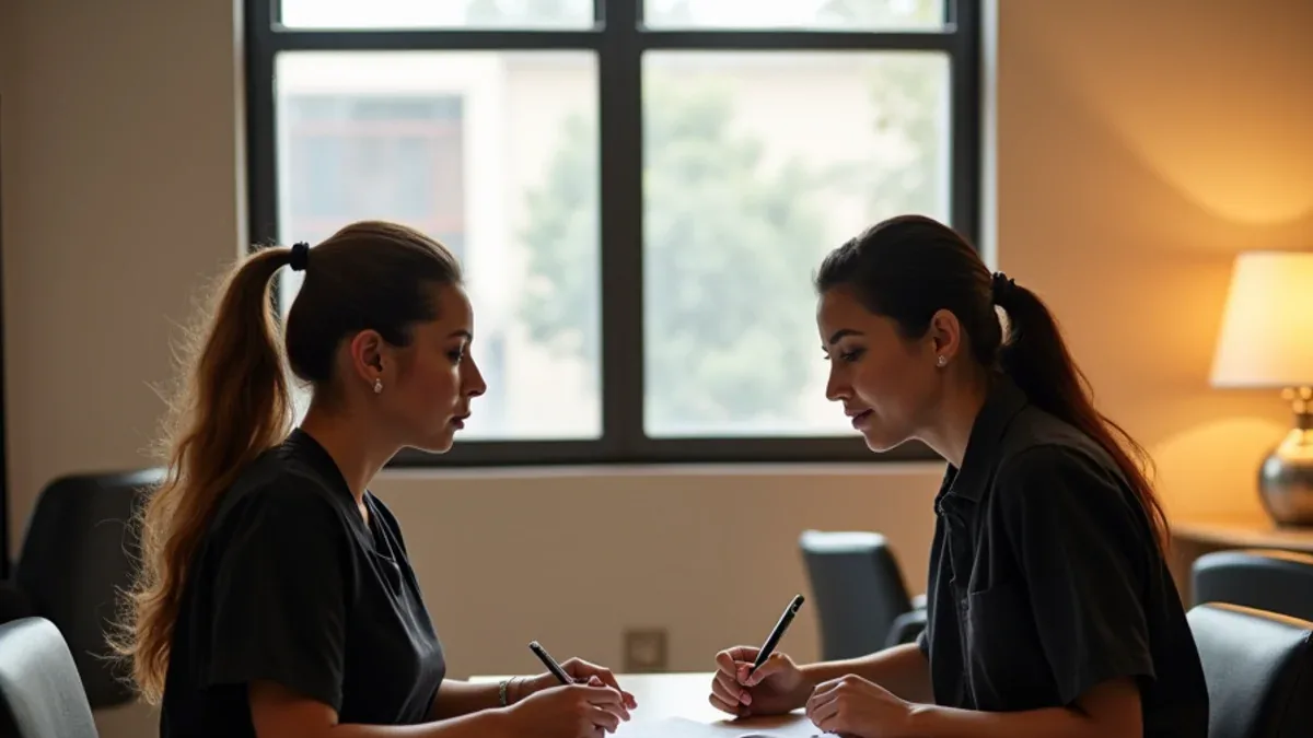 Prospective student reviewing beauty school enrolment paperwork with an advisor in South Gate, California