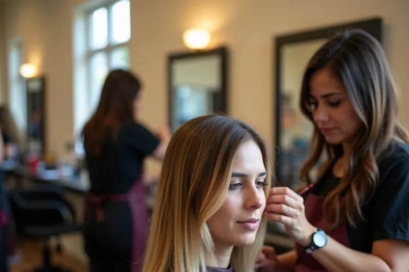 Student placing foils for a balayage colour service during hair training in South Gate, CA