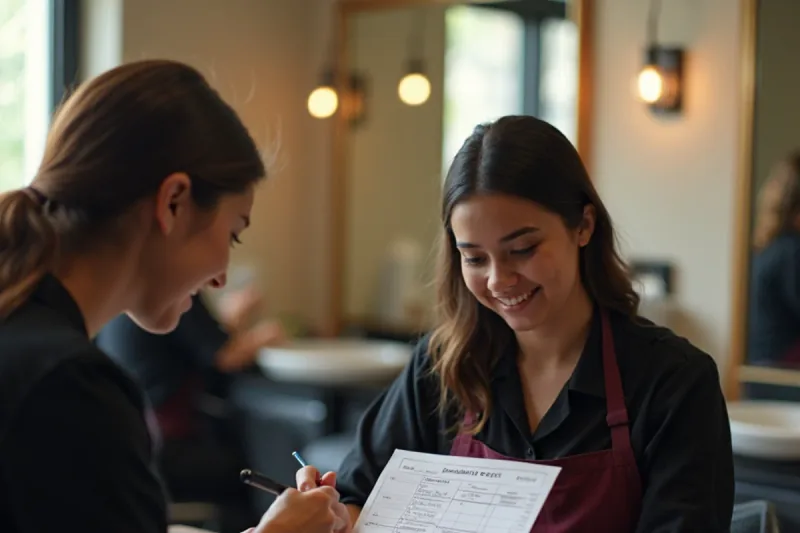 Admissions advisor showing a prospective student an itemised beauty school cost breakdown