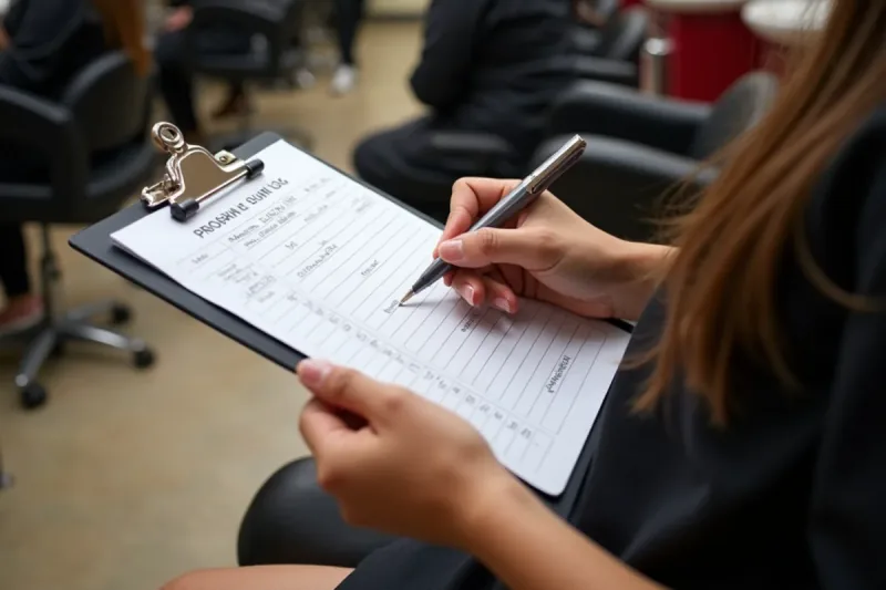 Beauty school student hour log showing California program training hours