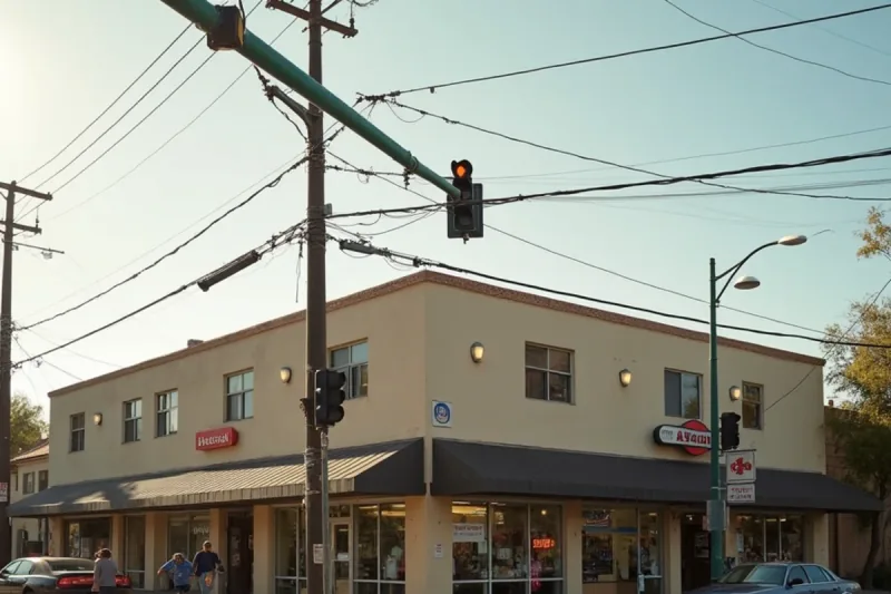 Slauson Avenue commercial corner in Maywood, California, near the beauty academy