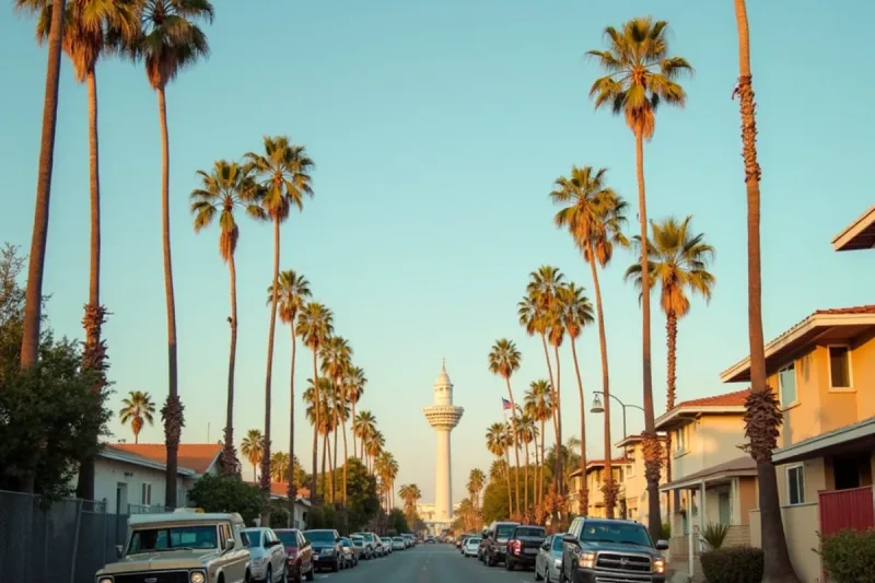 Watts neighborhood streetscape in Los Angeles, California, near the South Gate beauty school