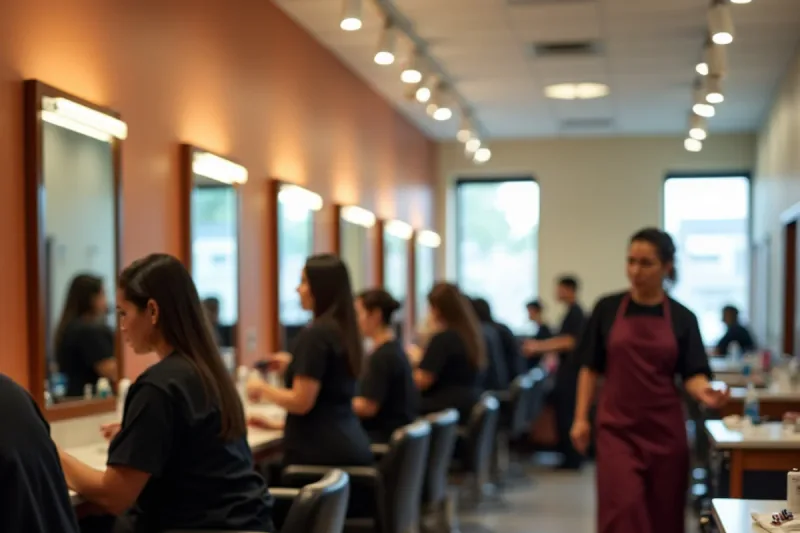 Cosmetology students in a full classroom representing tuition driven by program length
