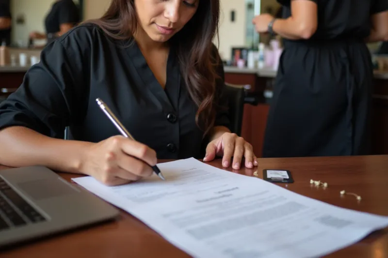 Graduate completing a California Board of Barbering and Cosmetology application and fee payment